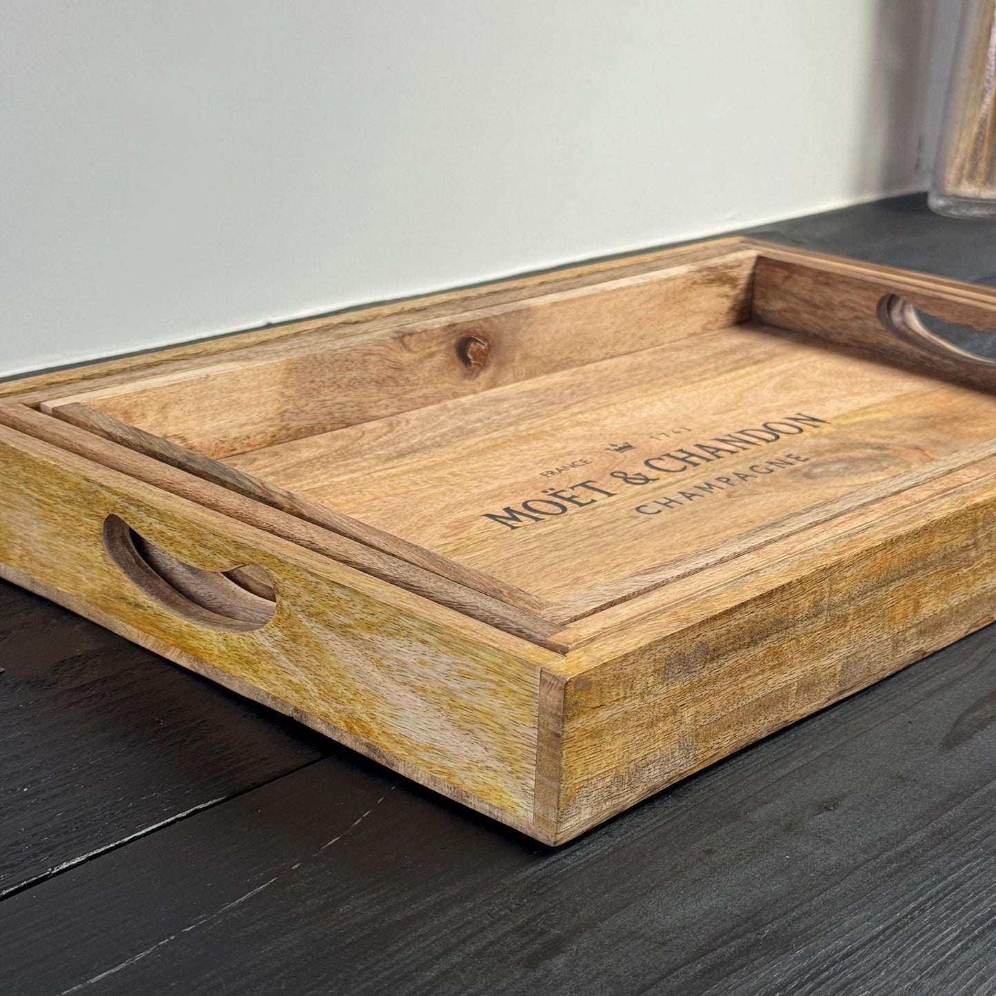 Wooden Serving Trays Moët & Chandon Champagne Butlers Crates Storage Boxes Natural Finish by Vintage-Electrical