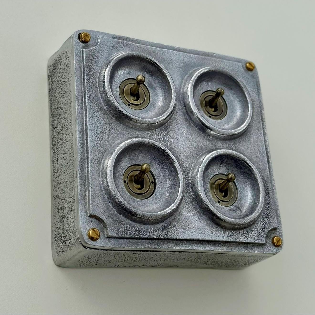 4 Gang 2 Way Solid Cast Metal Conduit Light Switch Industrial - Vintage Crabtree Style by Vintage-Electrical