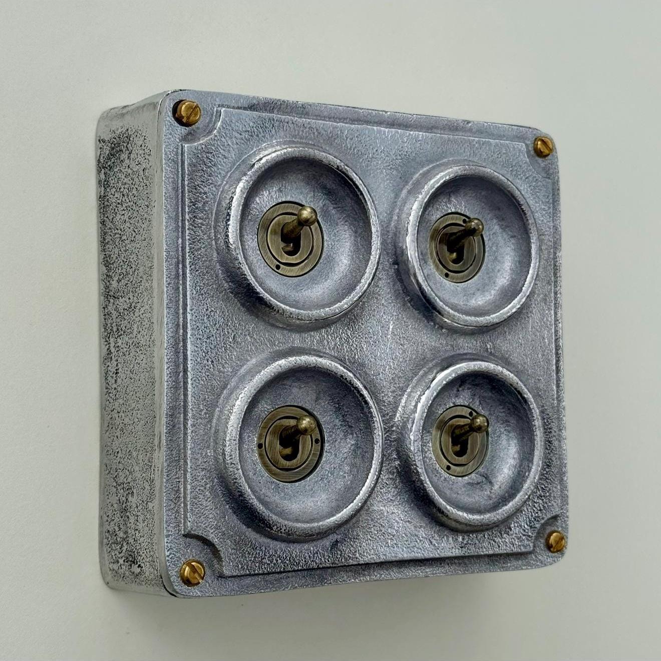4 Gang 2 Way Solid Cast Metal Conduit Light Switch Industrial - Vintage Crabtree Style by Vintage-Electrical