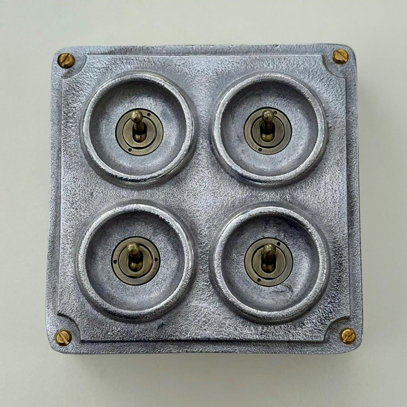 4 Gang 2 Way Solid Cast Metal Conduit Light Switch Industrial - Vintage Crabtree Style by Vintage-Electrical