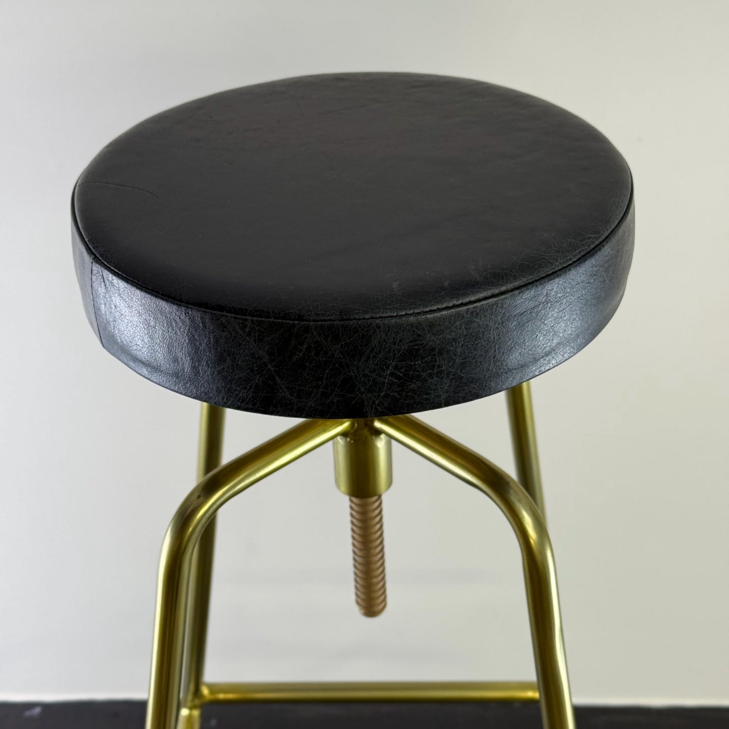Brass Bar Adjustable Stool Black Leather Top Seat | Vintage Industrial Style by Vintage-Electrical