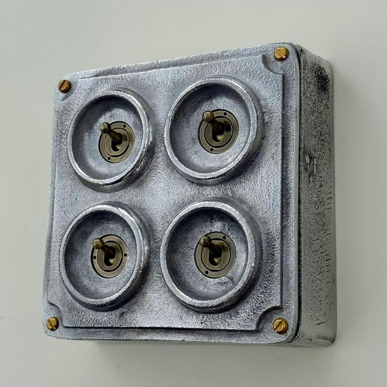 4 Gang 2 Way Solid Cast Metal Conduit Light Switch Industrial - Vintage Crabtree Style by Vintage-Electrical