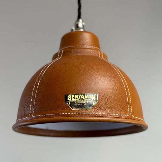 Trimingham ~ Real Genuine Leather Hand Stitched Solid Lampshade Pendant Set Light ~ 8.5 Inch by Vintage-Electrical