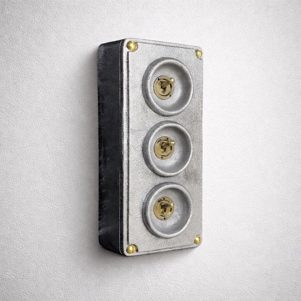 3 Gang 2 Way Solid Cast Metal Toggle Light Switch by Vintage-Electrical