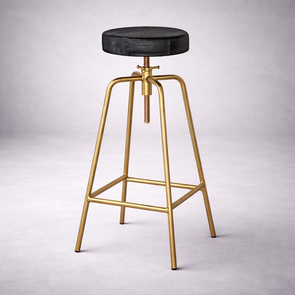 Brass Bar Adjustable Stool Black Leather Top Seat | Vintage Industrial Style by Vintage-Electrical