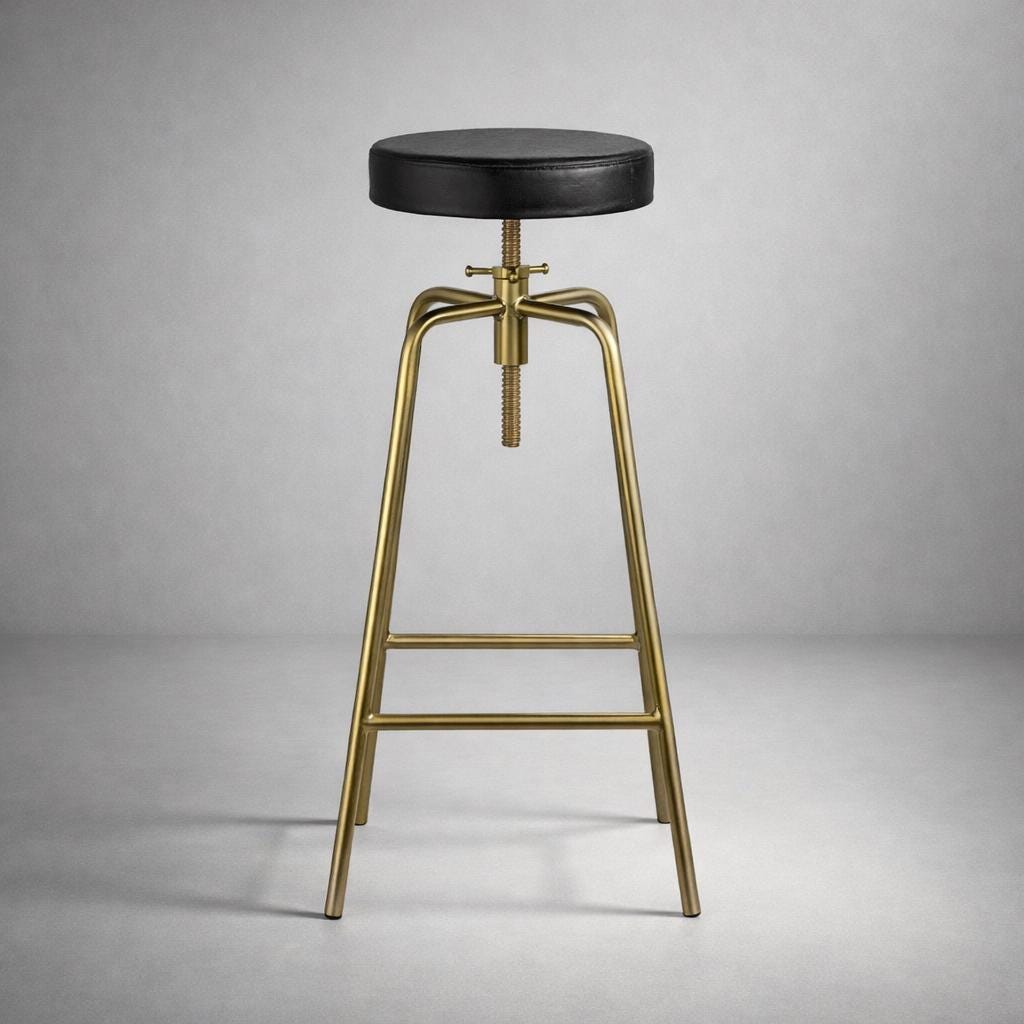 Brass Bar Adjustable Stool Black Leather Top Seat | Vintage Industrial Style by Vintage-Electrical