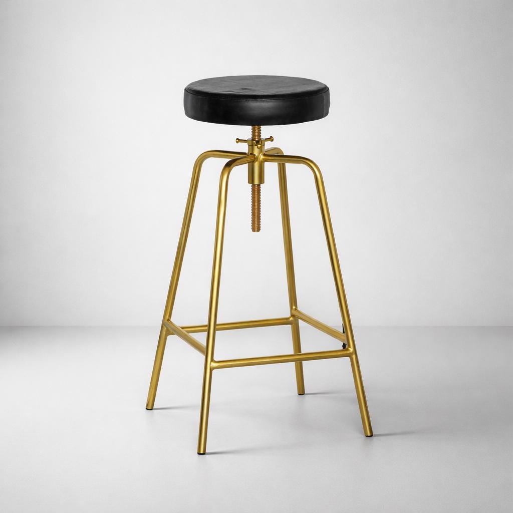 Brass Bar Adjustable Stool Black Leather Top Seat | Vintage Industrial Style by Vintage-Electrical
