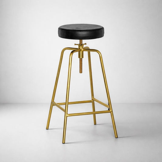 Brass Bar Adjustable Stool Black Leather Top Seat | Vintage Industrial Style by Vintage-Electrical