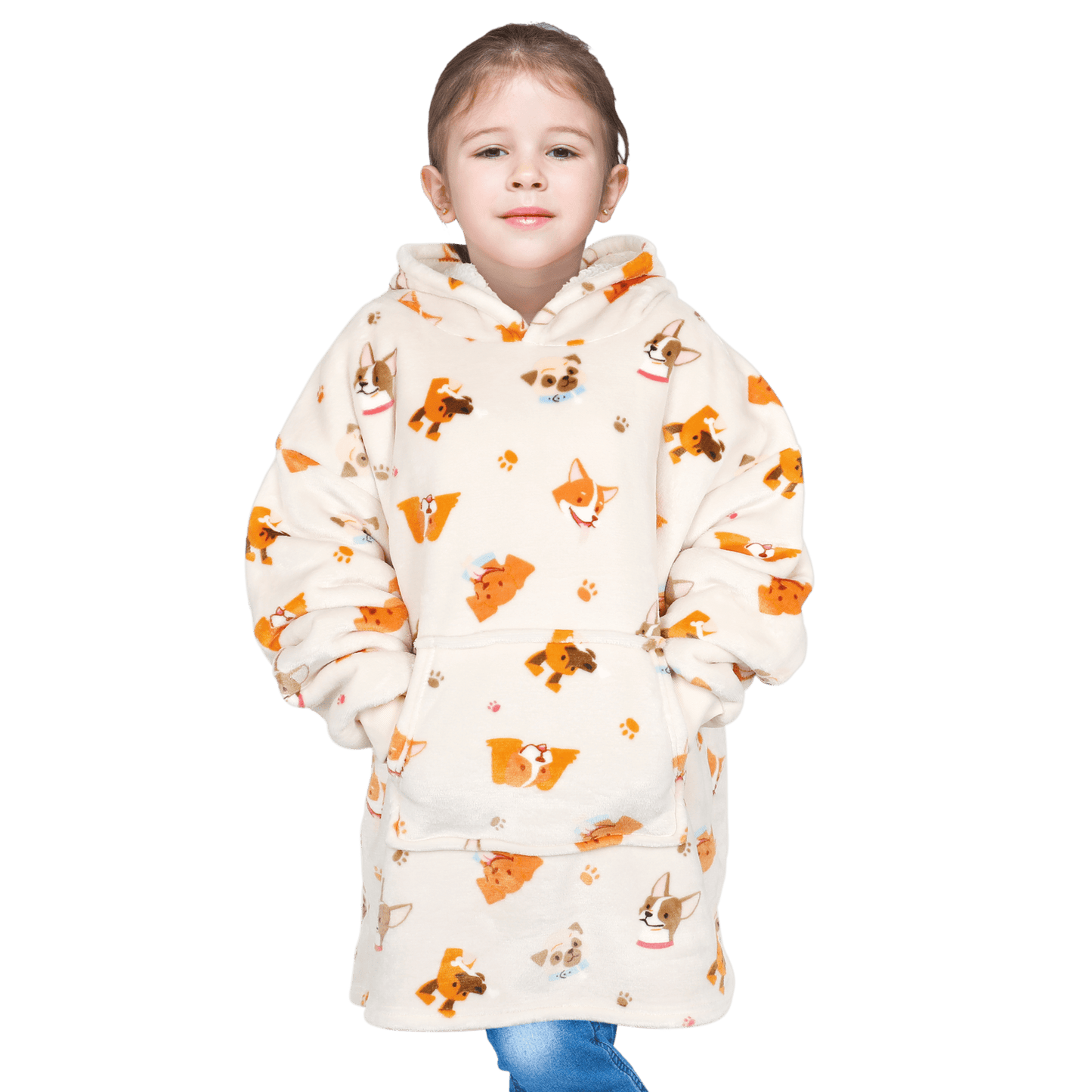 Kids Oversized Hooded Blanket Hoodie Sherpa Fur Fleece Dogs Pattern Aged 8-15 by Daisy Dreamer