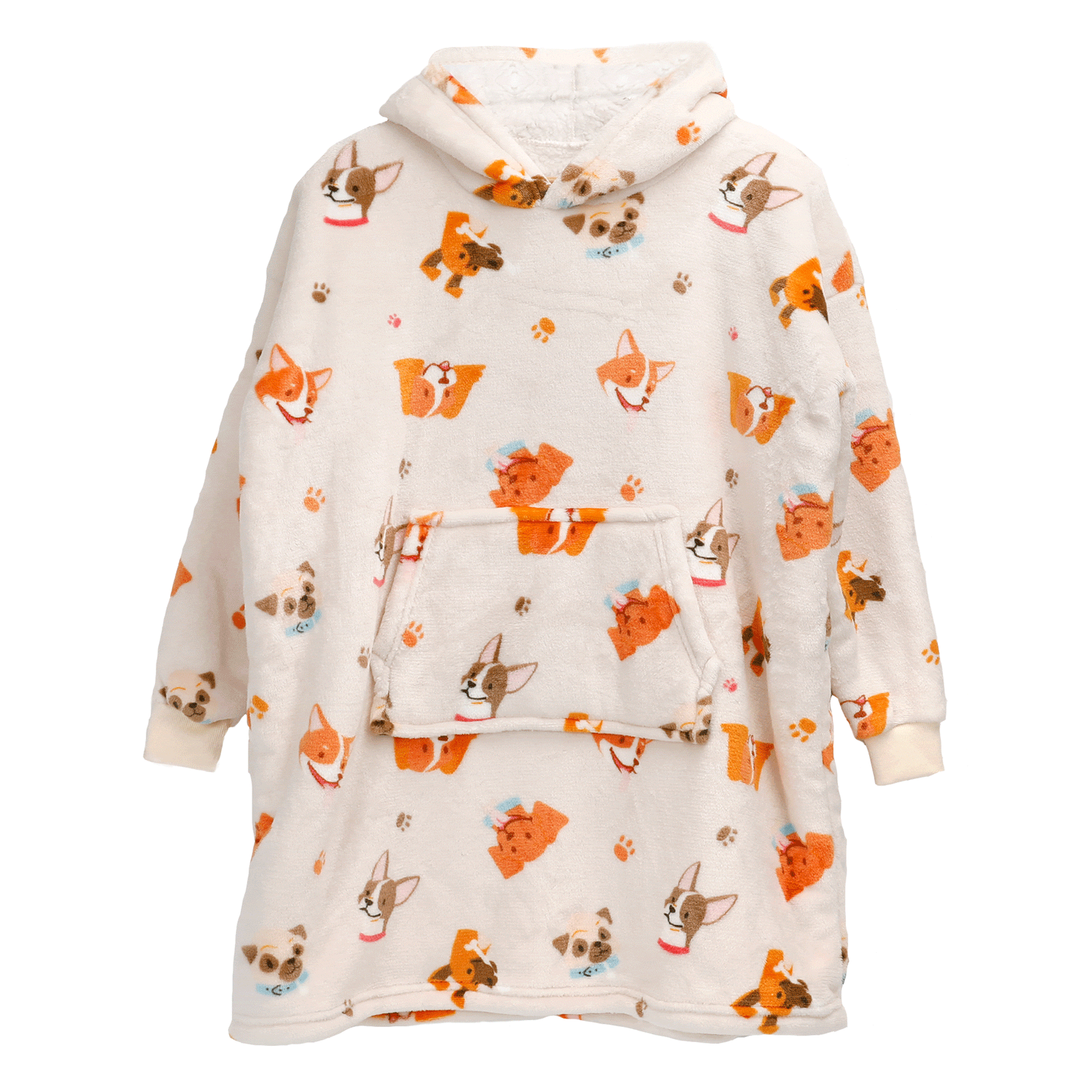 Kids Oversized Hooded Blanket Hoodie Sherpa Fur Fleece Dogs Pattern Aged 8-15 by Daisy Dreamer