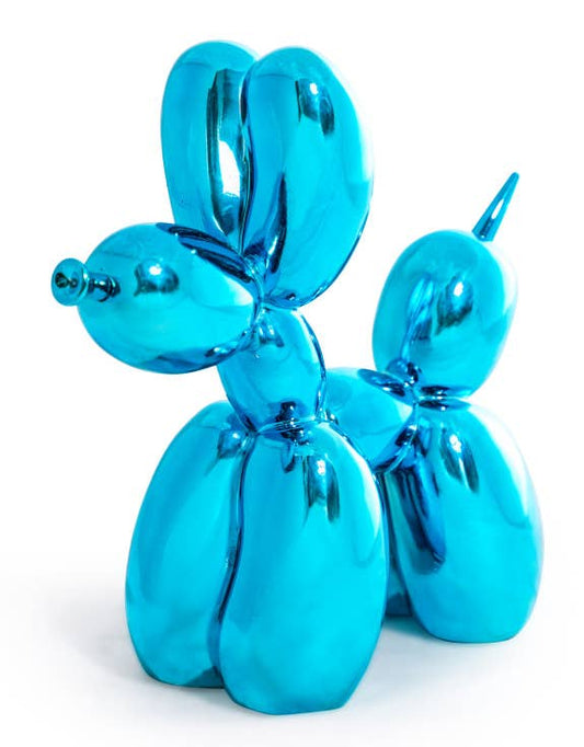 Large Electro Blue Dog Figure with a reflective metallic blue finish and sculpted balloon animal design