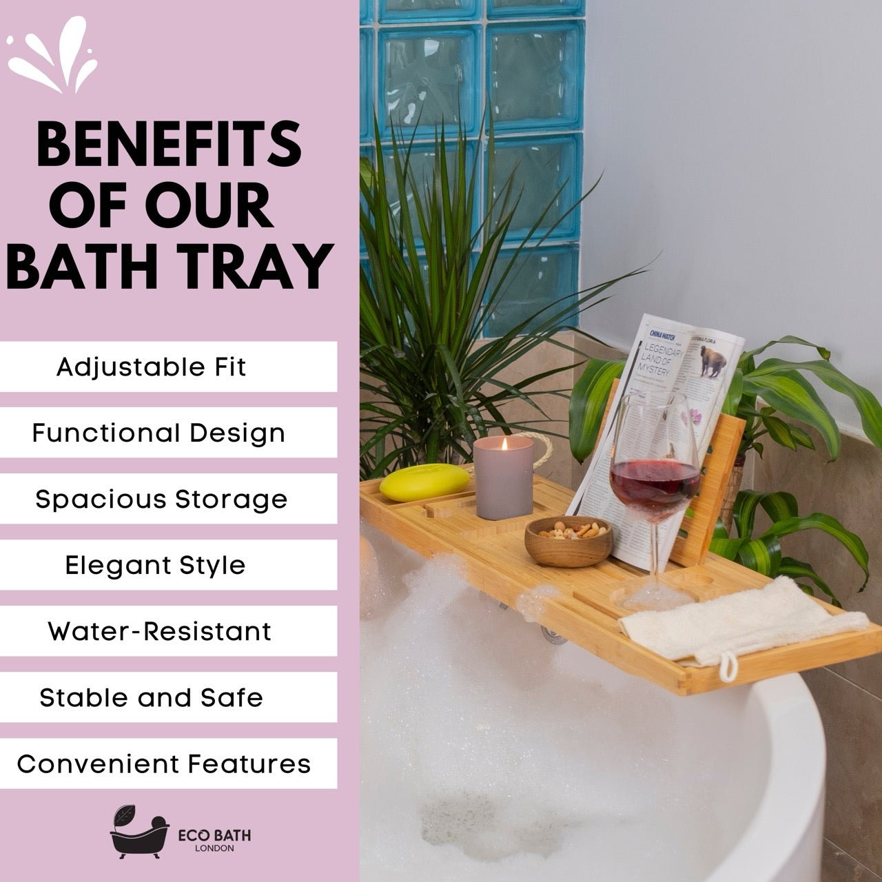 Eco Bath Luxury Eco-Friendly Bamboo Bath Tray