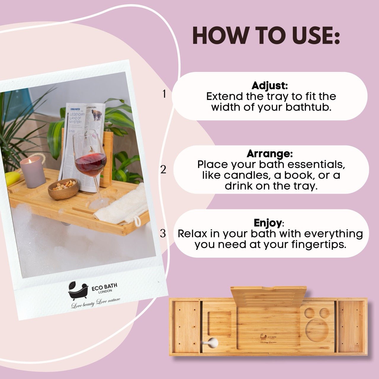 Eco Bath Luxury Eco-Friendly Bamboo Bath Tray