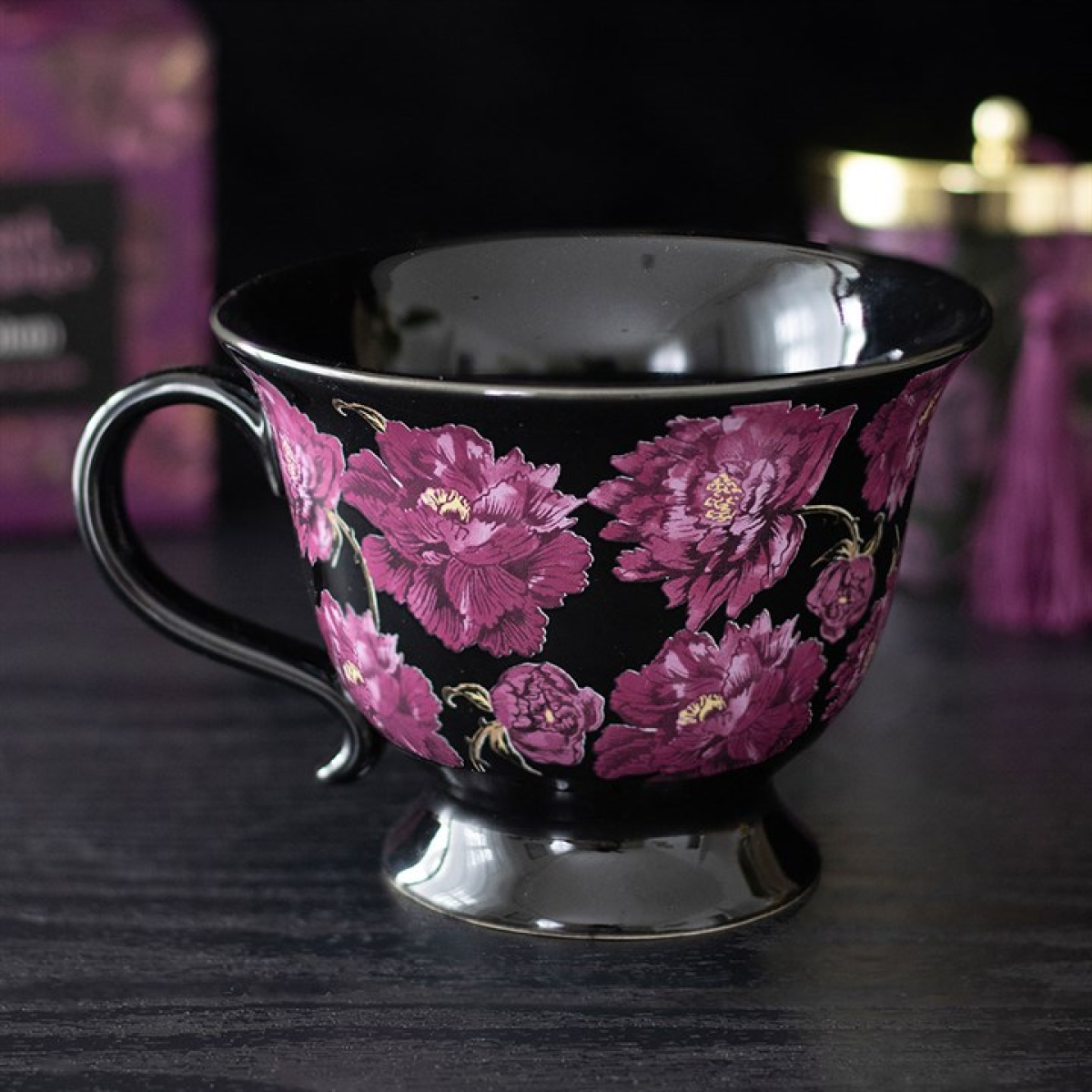 Dark Romance Floral Print Teacup