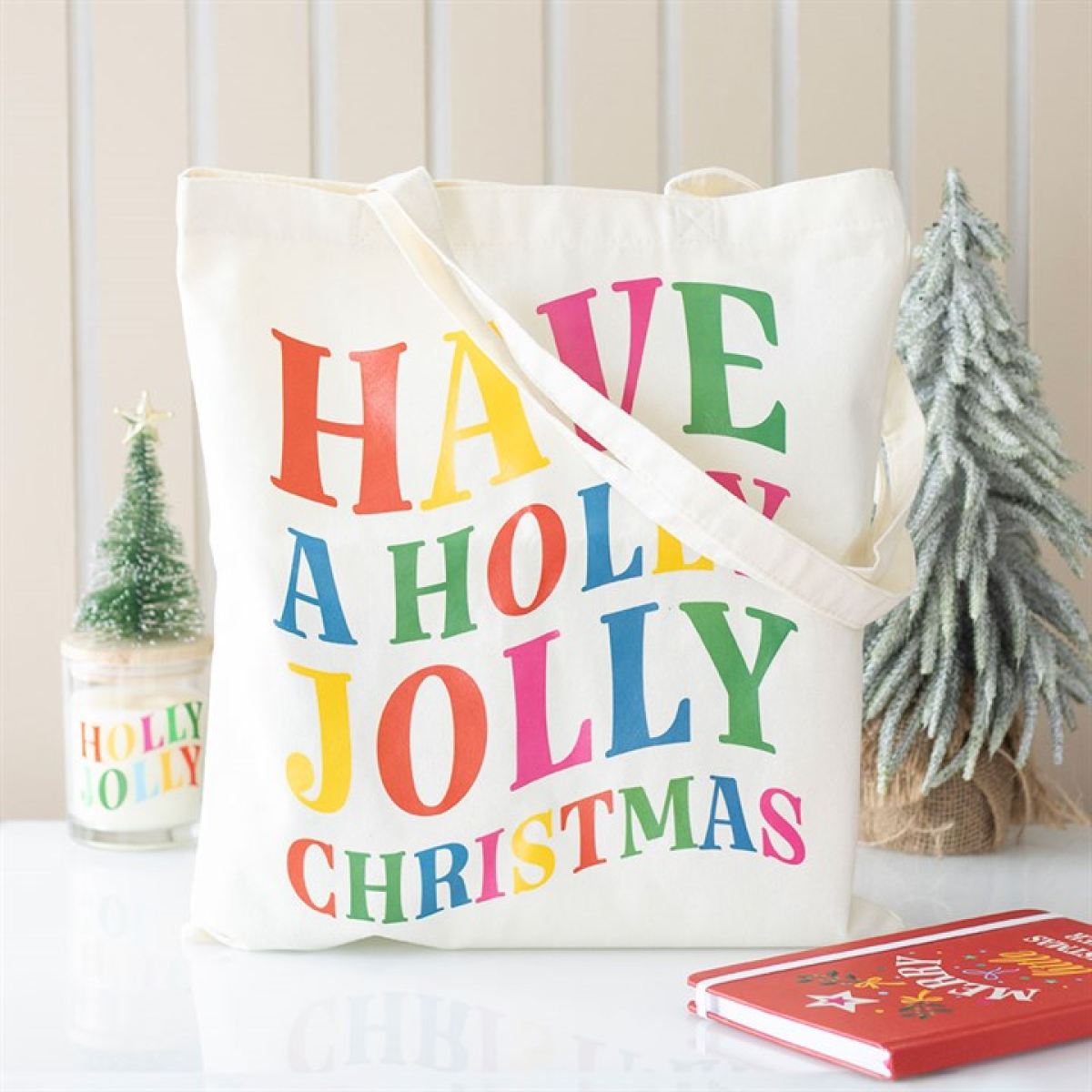 Holly Jolly Christmas Polyester Tote Bag