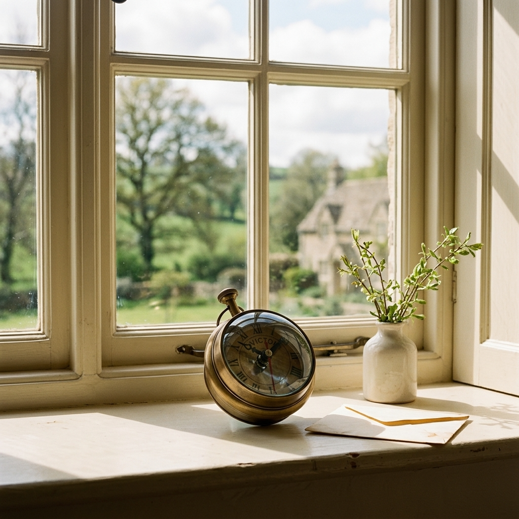 Antiqued Brass Magnified Table Clock