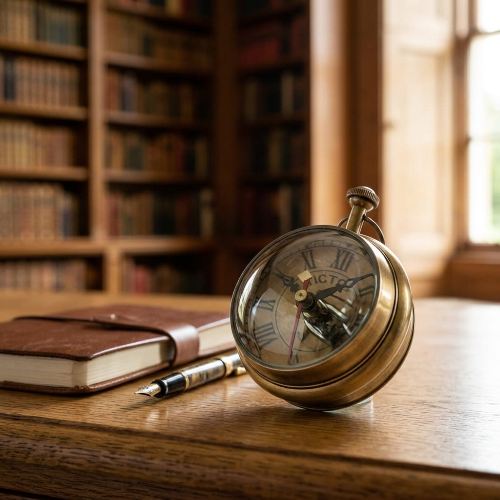 Antiqued Brass Magnified Table Clock