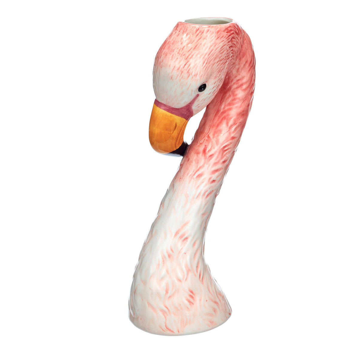 Medium pink flamingo head vase shown from an alternative angle