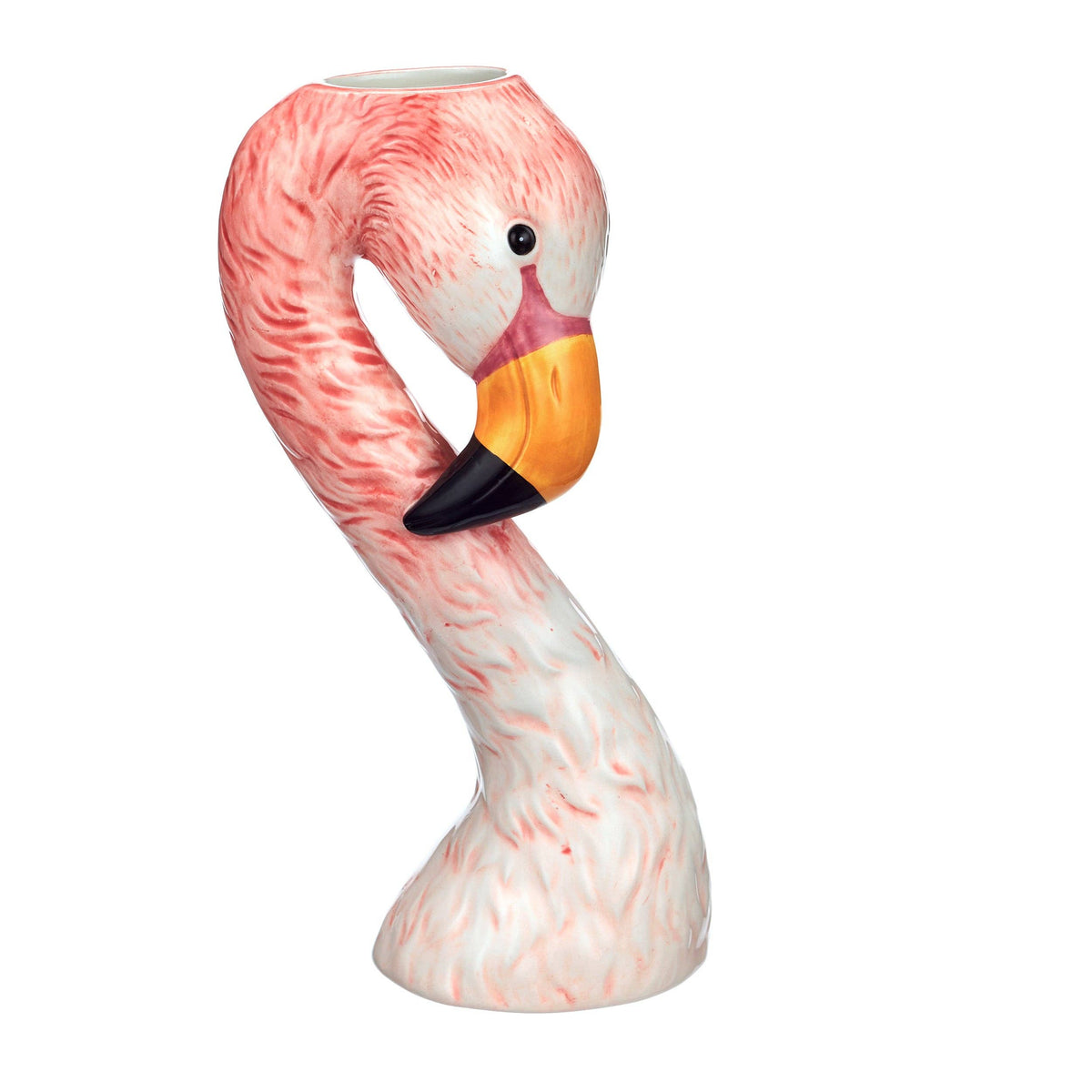 Medium pink flamingo head vase with curved neck and hand-painted detailing