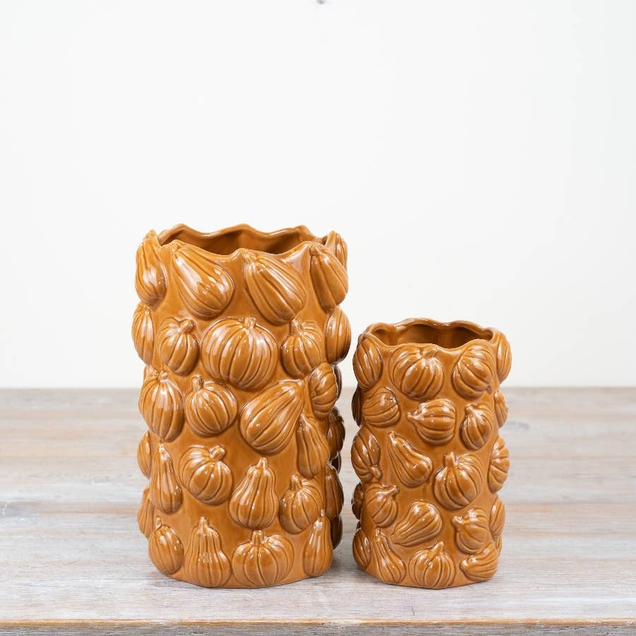 Orange pumpkin ceramic vases in two sizes