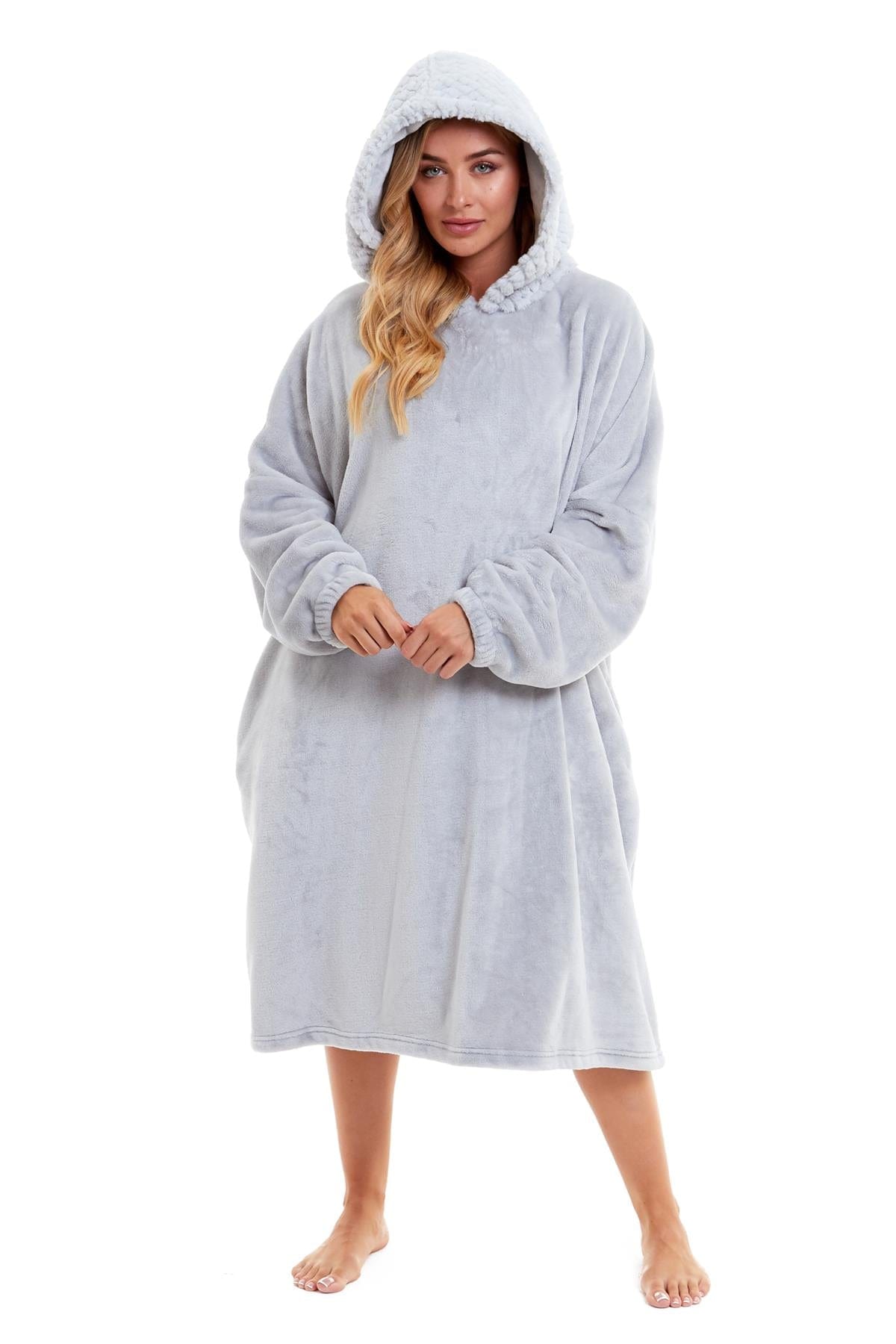 Oversized Women's Plush Hooded Poncho Blanket with Ultra-Soft Fur Hood and Double Pocket by Daisy Dreamer