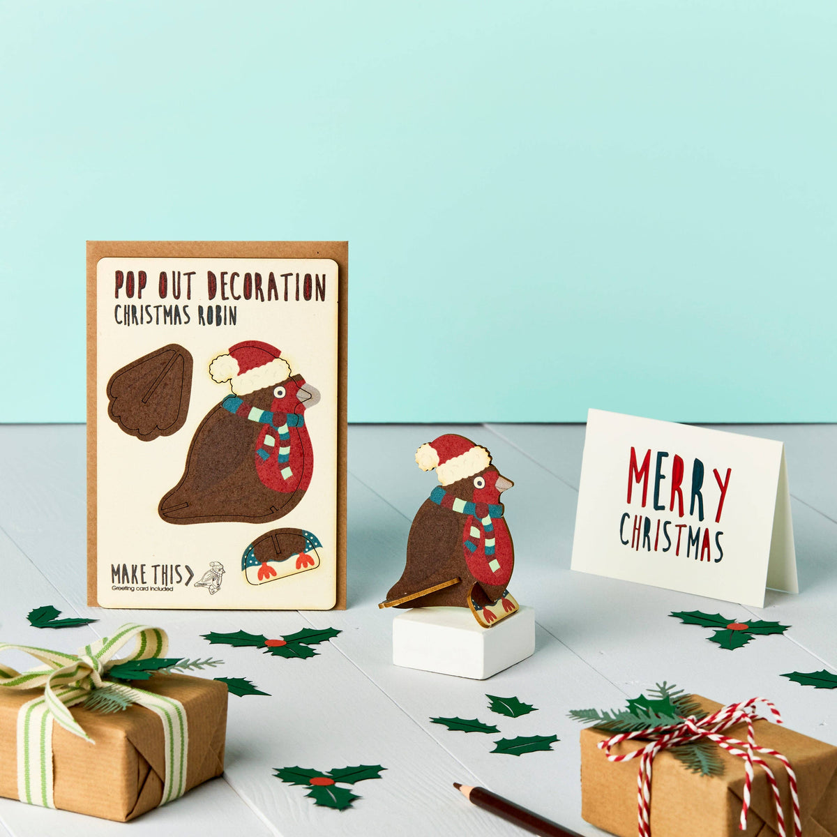 Pop Out Robin Christmas Card displayed with festive pop-out card designs in a Christmas setting