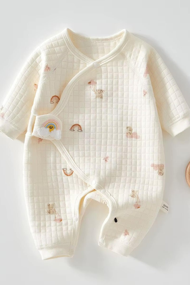 The Rainbow Bouclé Wrap Baby Grow Romper by Cozy Crew Club