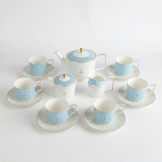 The Regent Blue Gold Bone China Tea Set by KitchBoom