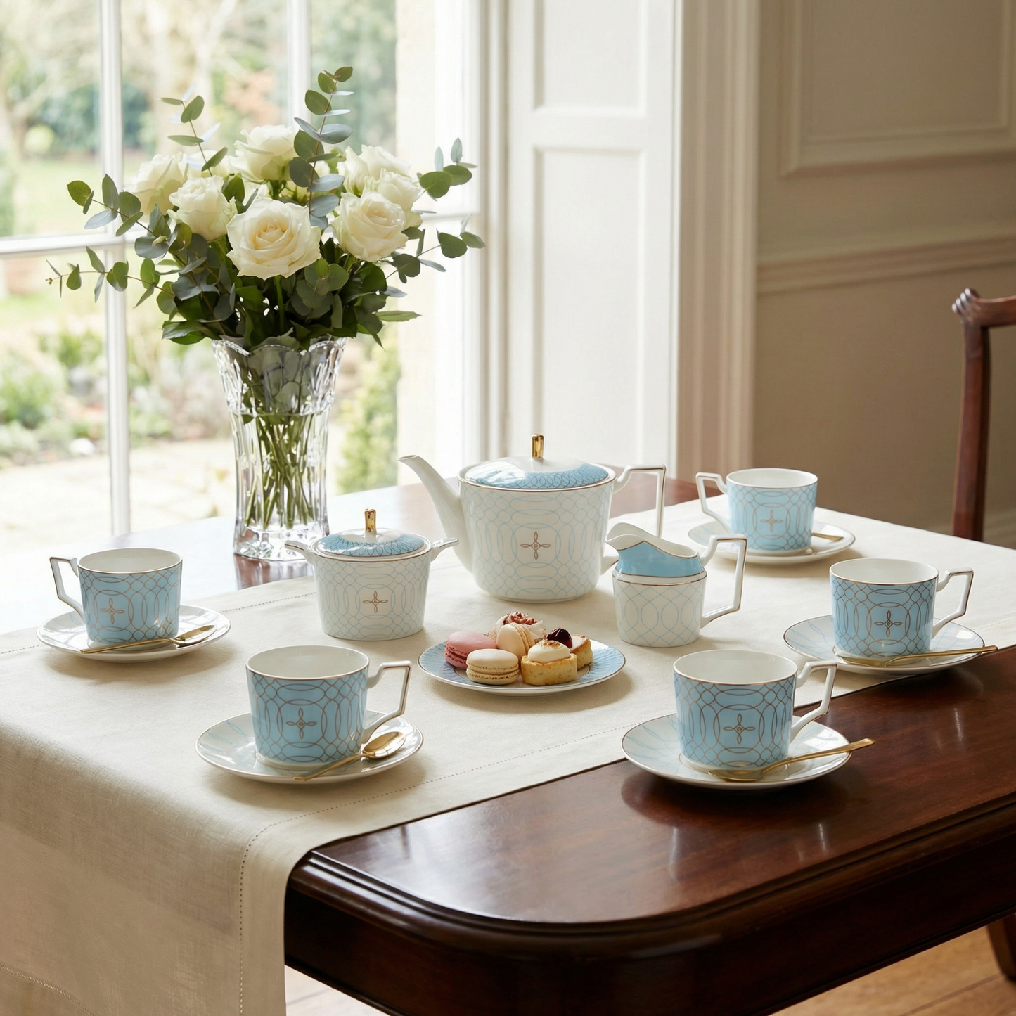 The Regent Blue Gold Bone China Tea Set by KitchBoom
