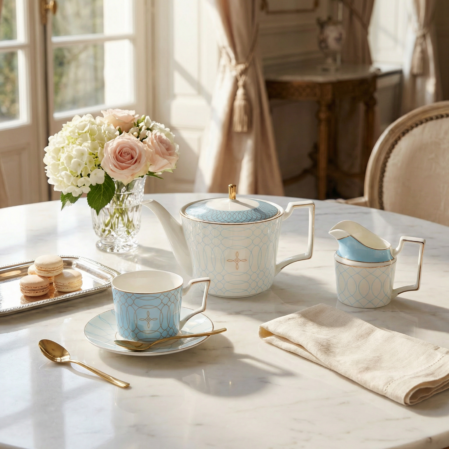 The Regent Blue Gold Bone China Tea Set by KitchBoom