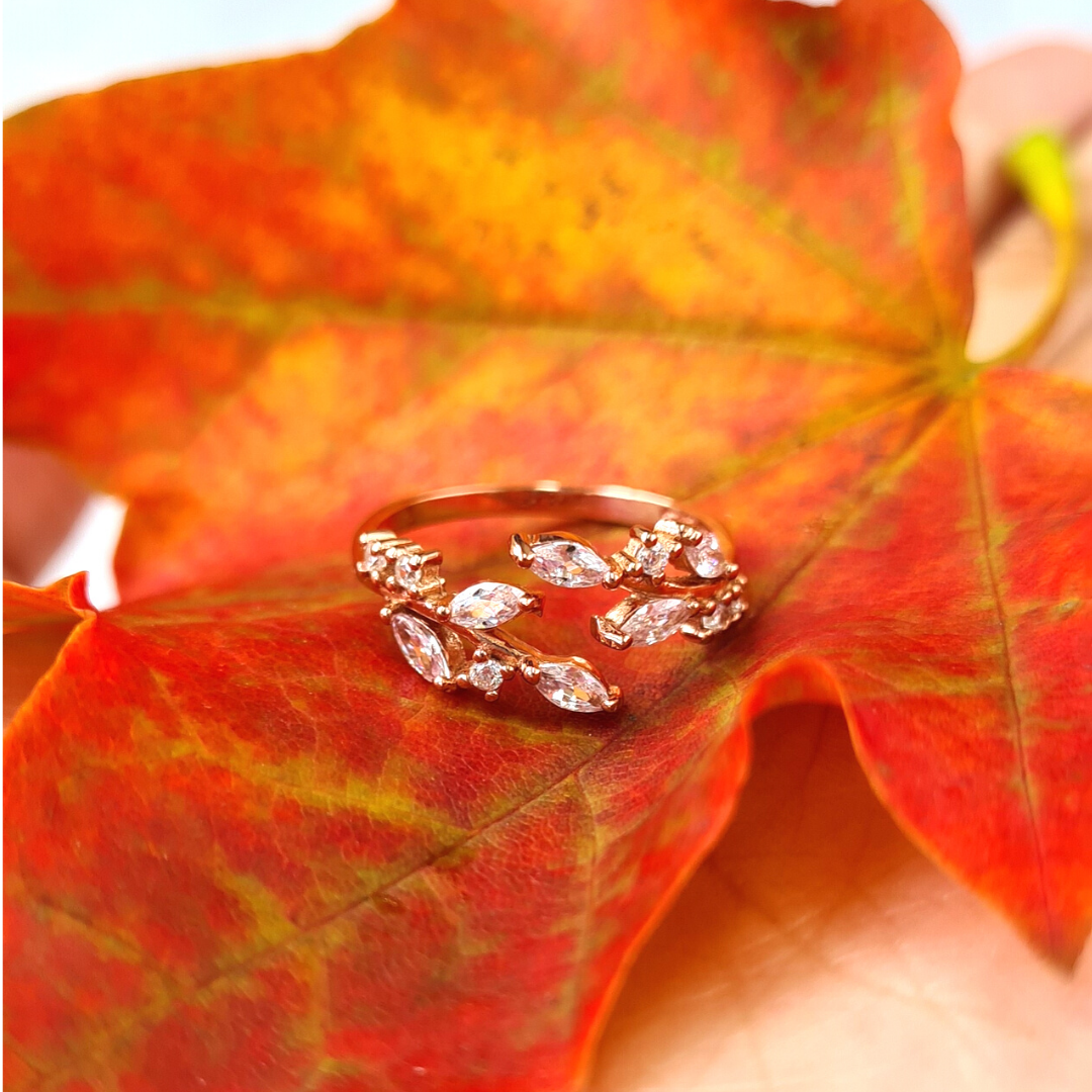 Adjustable Leaf Ring in Rose Gold by Vianne Jewellery