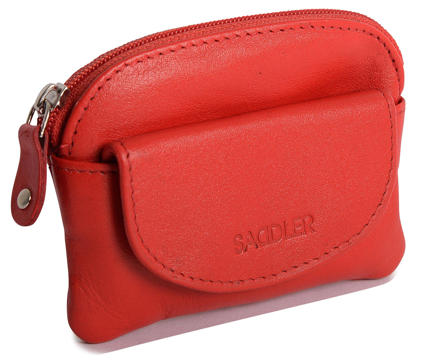 Compact Leather Zip-Top Coin Purse "Molly" – Handmade by Saddler | RFID Protected & Gift Boxed | With Front Pocket & Interior Key Ring