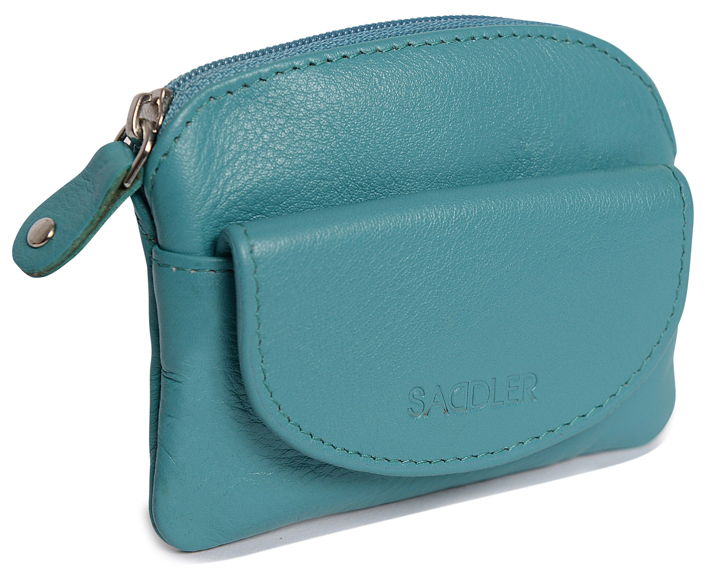 Compact Leather Zip-Top Coin Purse "Molly" – Handmade by Saddler | RFID Protected & Gift Boxed | With Front Pocket & Interior Key Ring