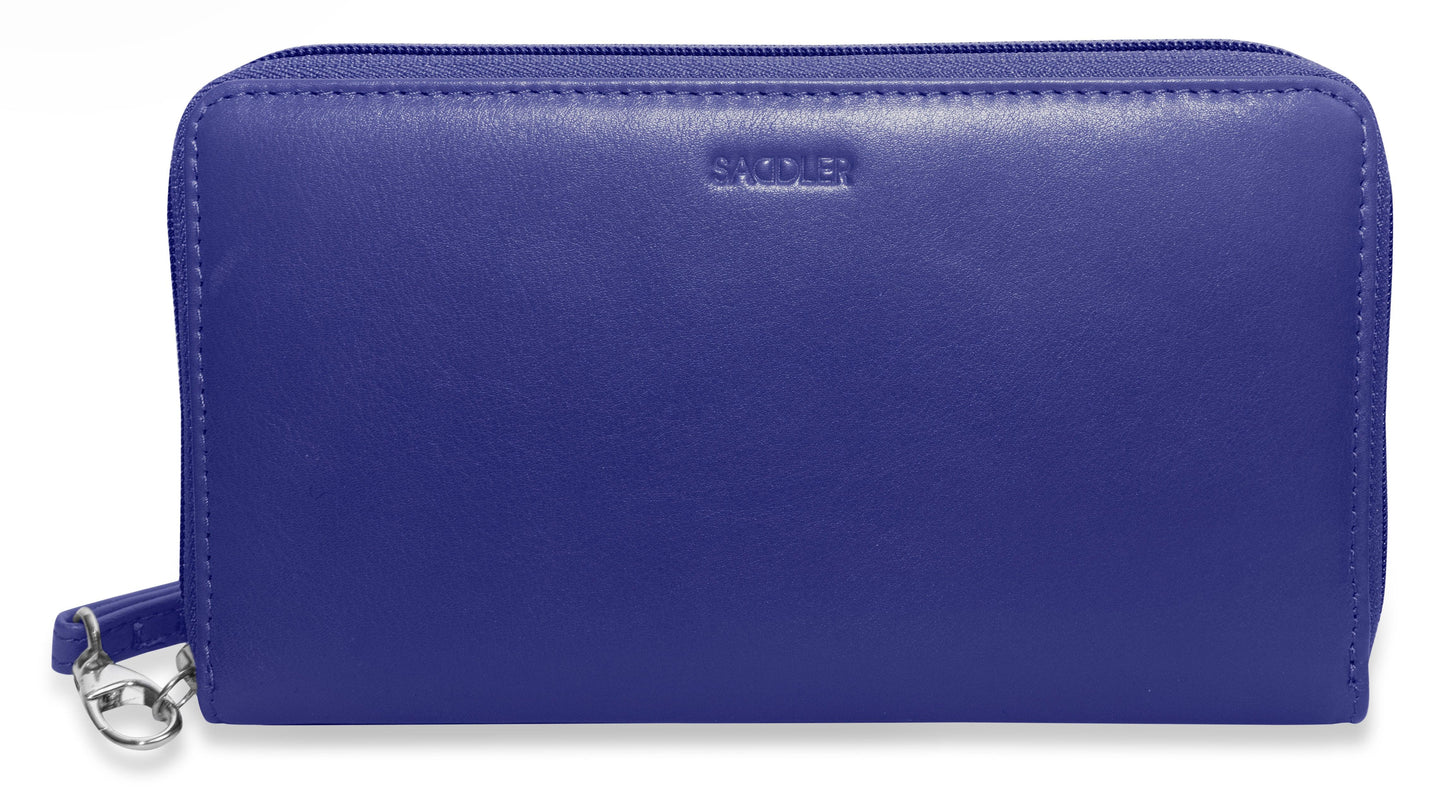 SADDLER SOPHIA Leather Zip Around Purse  - 15 Card slots, Mobile Phone Pocket,  Detachable Wrist Strap- RFID Protected