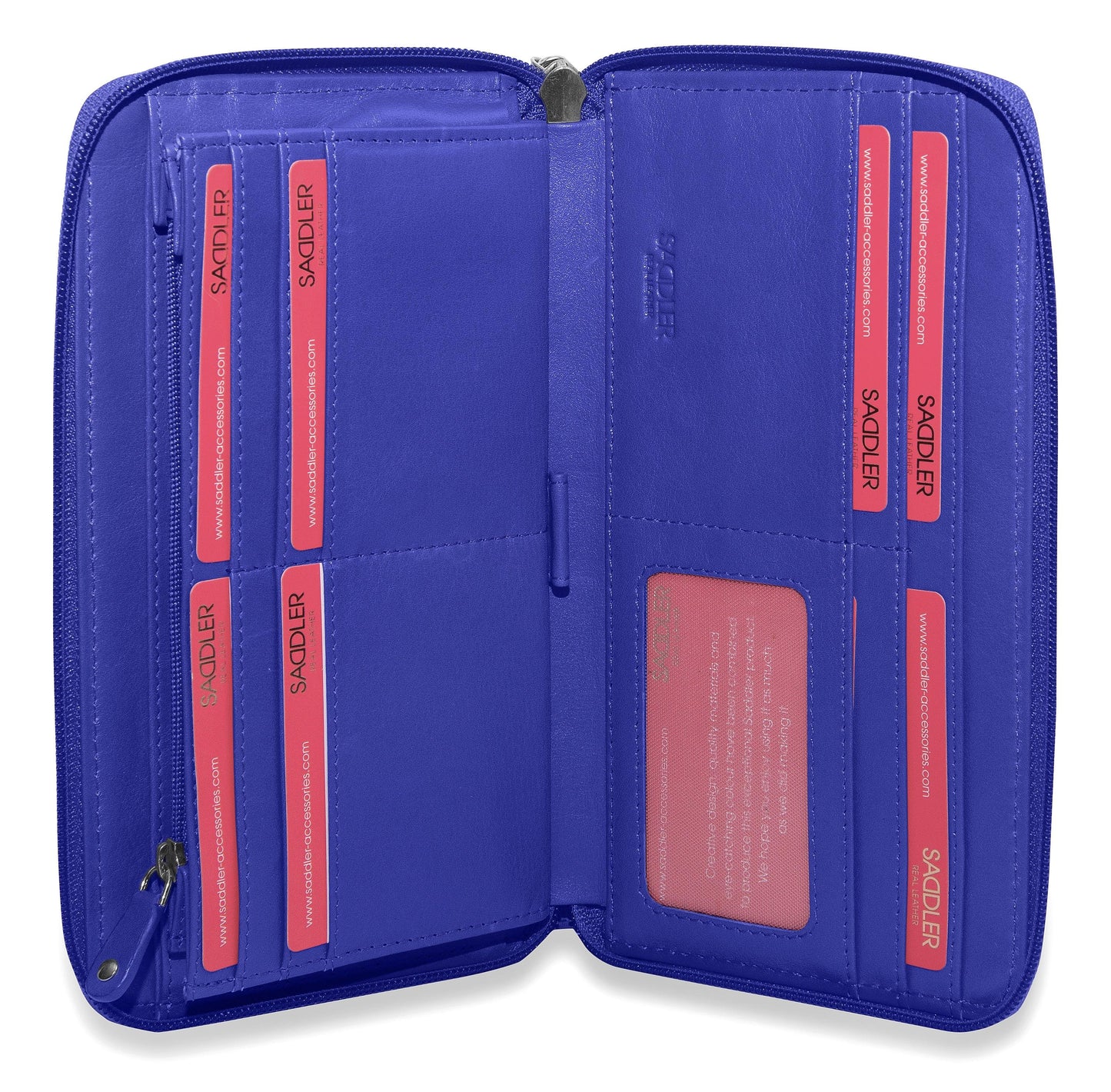 SADDLER SOPHIA Leather Zip Around Purse  - 15 Card slots, Mobile Phone Pocket,  Detachable Wrist Strap- RFID Protected