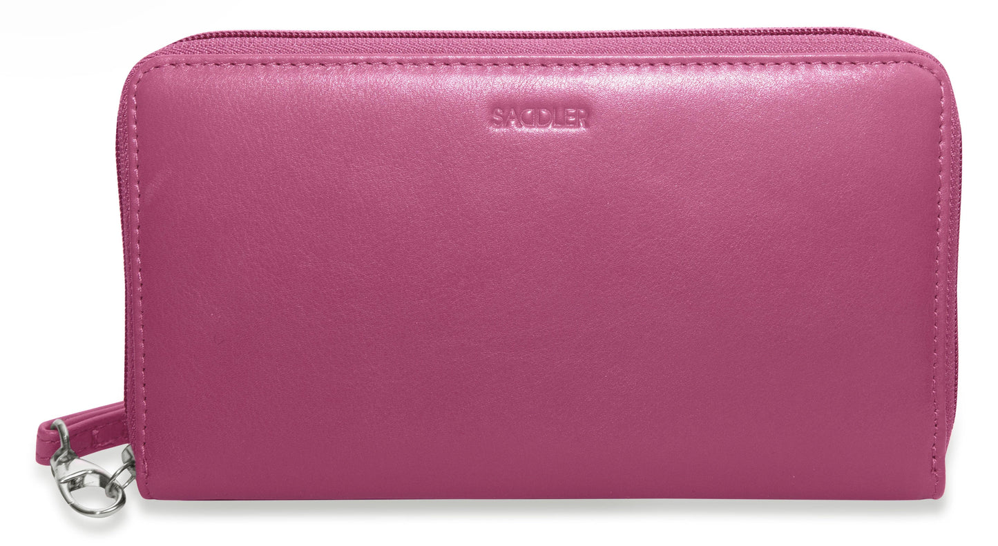 SADDLER SOPHIA Leather Zip Around Purse  - 15 Card slots, Mobile Phone Pocket,  Detachable Wrist Strap- RFID Protected