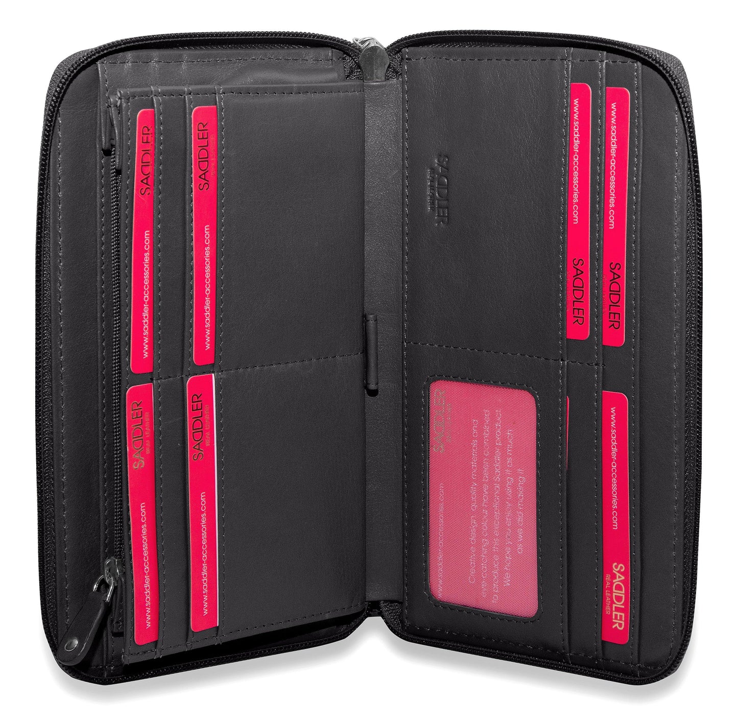 SADDLER SOPHIA Leather Zip Around Purse  - 15 Card slots, Mobile Phone Pocket,  Detachable Wrist Strap- RFID Protected