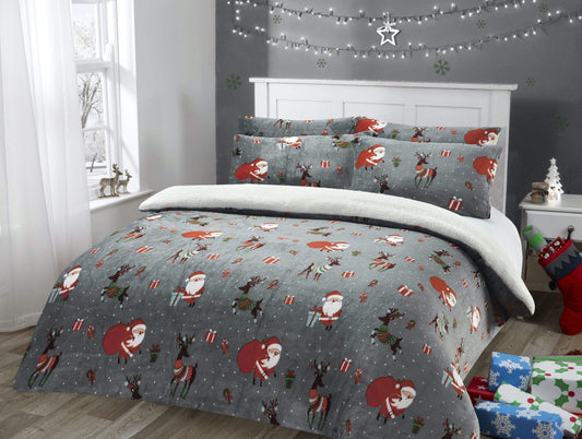 Santa Christmas Presents Reversible Teddy Fleece Duvet Cover Set by OLIVIA ROCCO