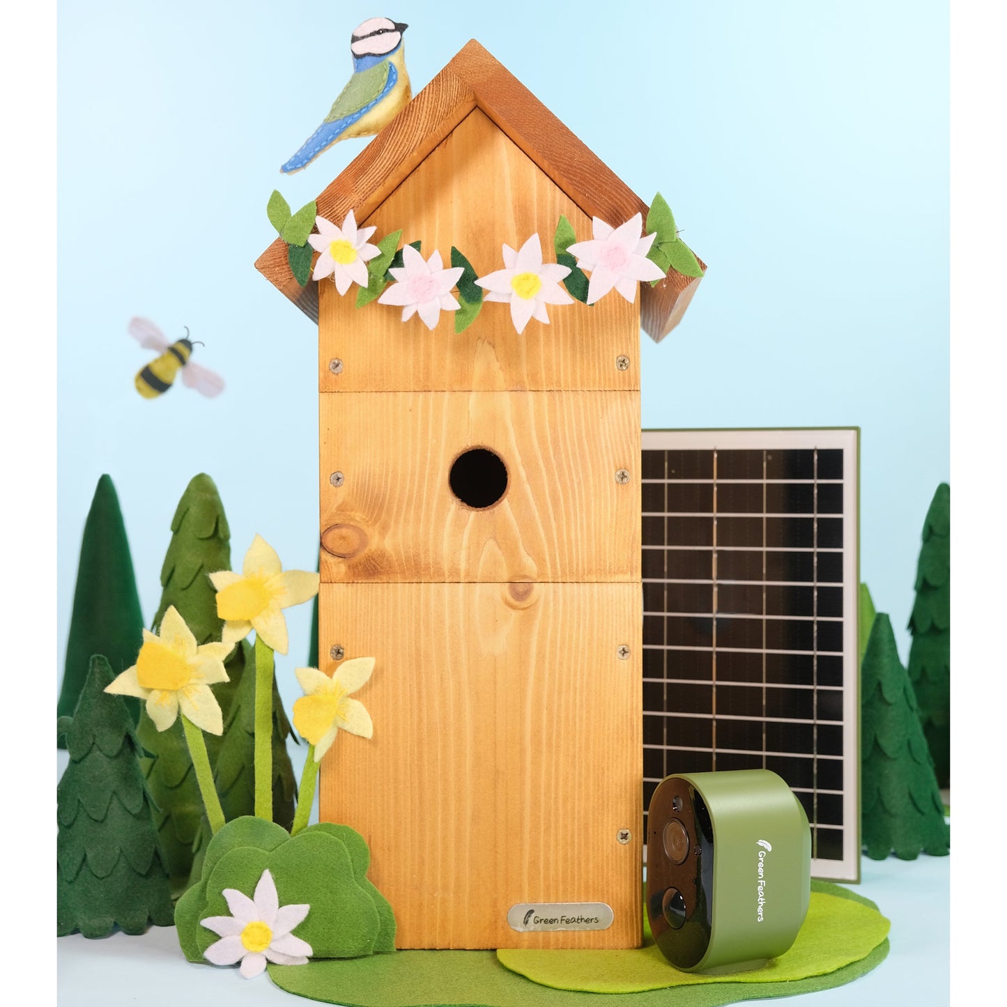 Green Feathers Solar Powered WiFi Bird Box HD Camera Starter Pack