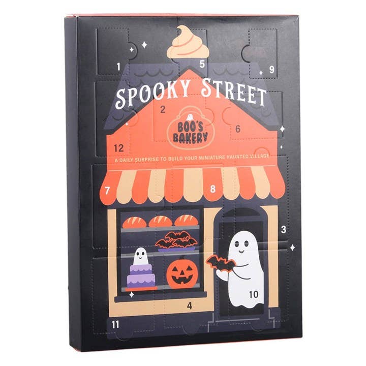 Spooky Street 12-day Halloween advent calendar shown from an angled side view