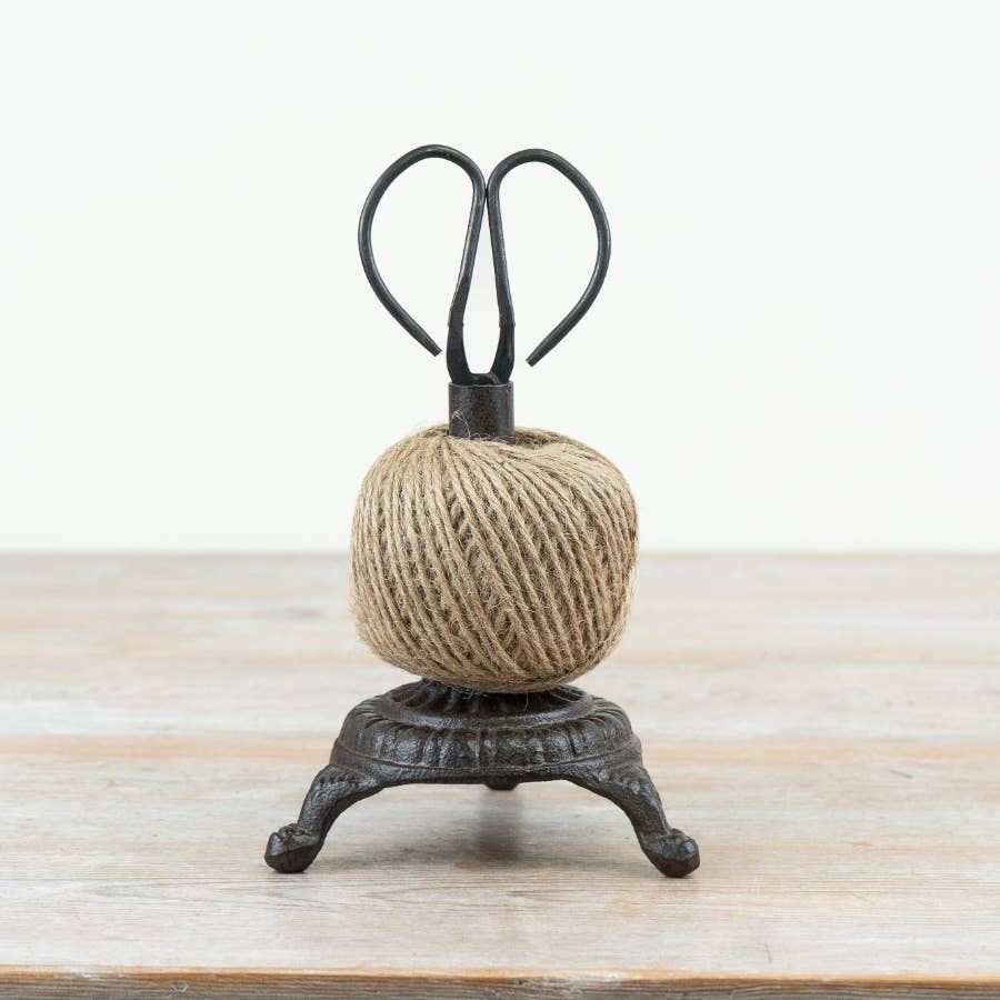 String Tidy & Scissors Set 13.5cm with natural twine and dark metal stand