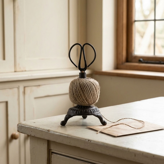 String Tidy & Scissors Set with natural twine and black scissors styled in a traditional English country utility room