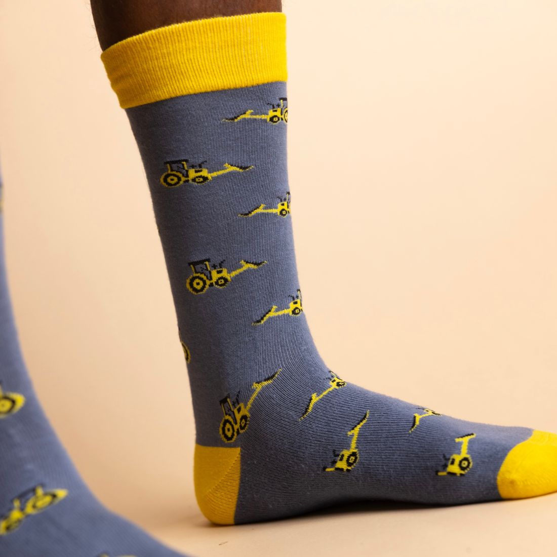 Grey Swole Panda bamboo socks with contrasting yellow heel and toe and patterned detail