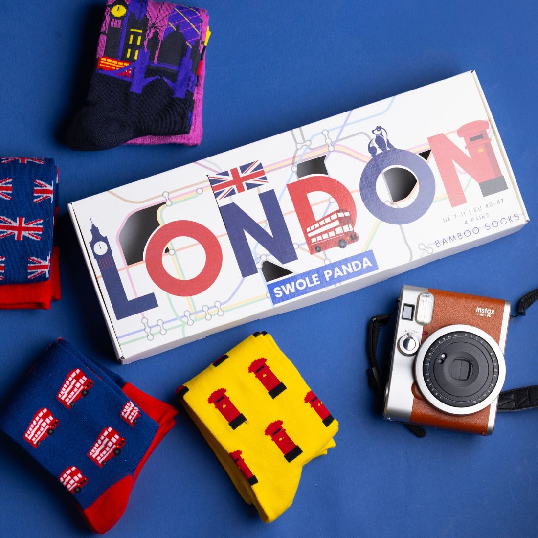 Swole Panda London bamboo sock gift box with London-themed accessories