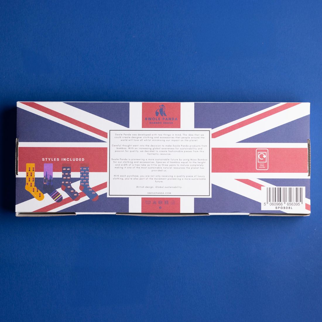 Swole Panda London bamboo sock gift box with Union Jack design
