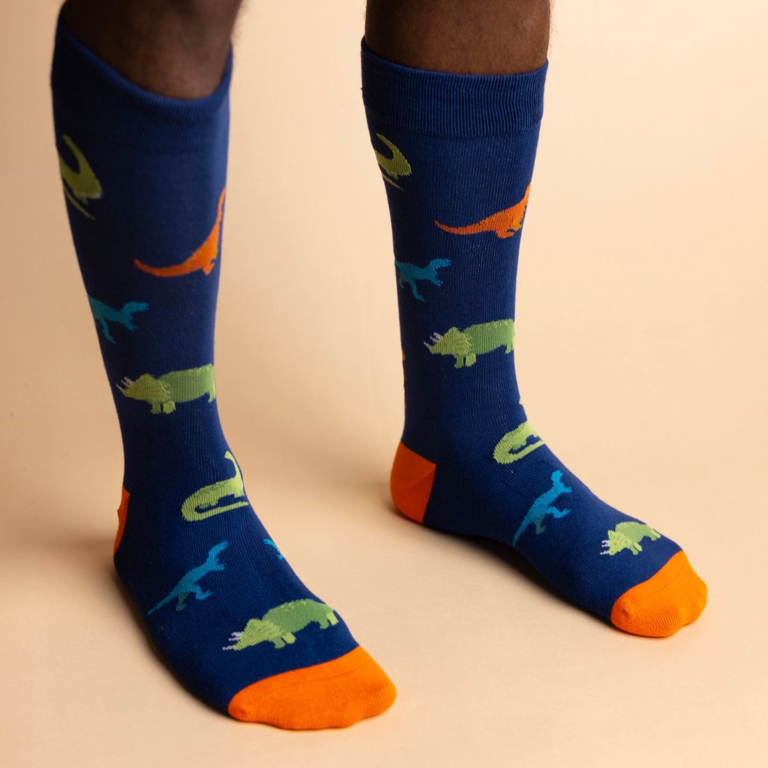 Navy Swole Panda bamboo socks with contrasting orange heel and toe