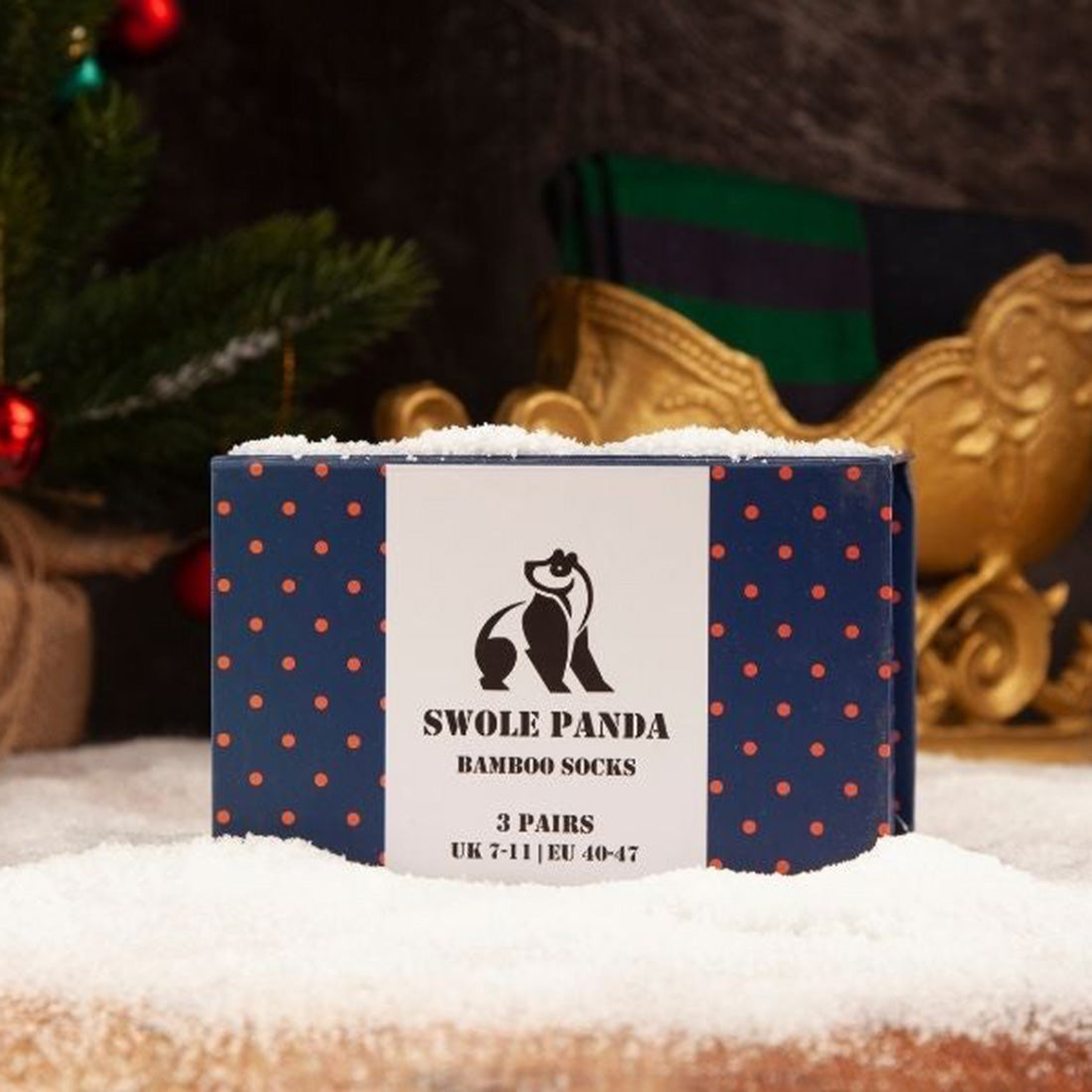 Swole Panda Orange and Blue Sock Box containing three pairs of bamboo socks