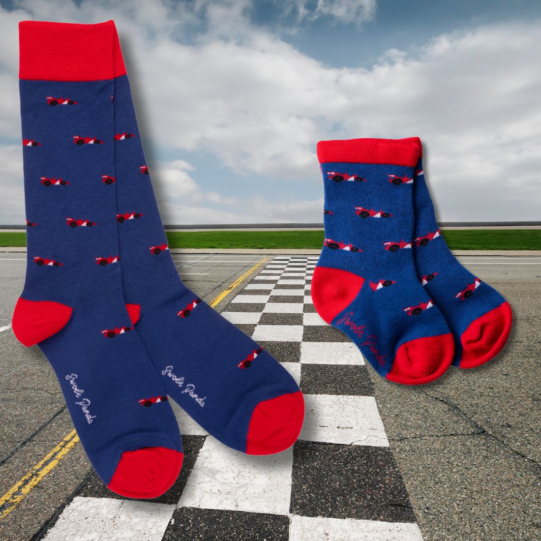 Swole Panda Racing Cars matching bamboo socks for adults and children