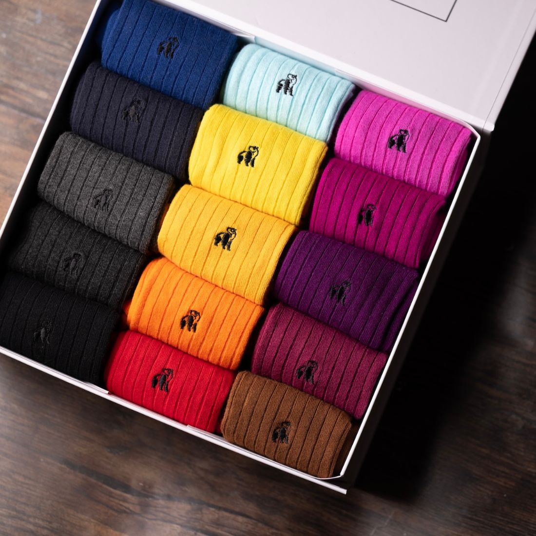Open Swole Panda Ultimate Style Sock Box filled with colourful bamboo socks