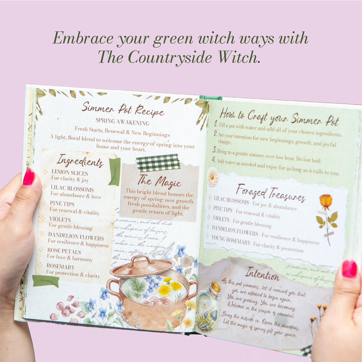 The Countryside Witch interior pages featuring seasonal countryside ideas, illustrations and nature-inspired guidance